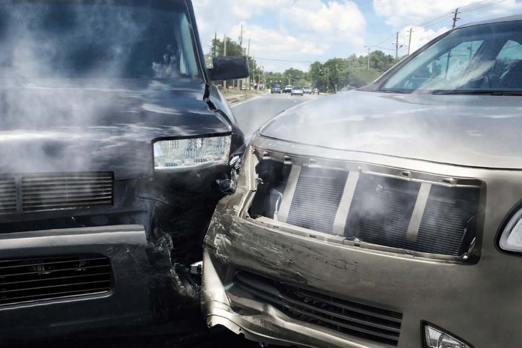 Two vehicles collide and damage their rear