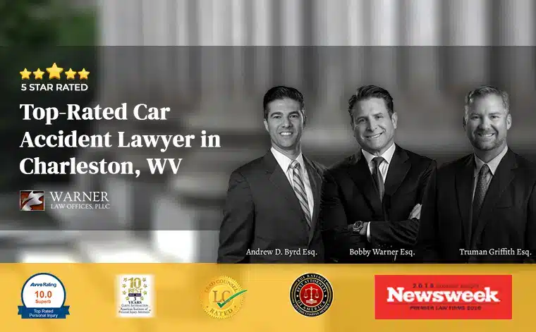 charleston wv car accident attorneys in black and white with awards shown on bottom