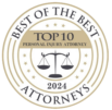 Image of award for Warner Law Offices who earned recognition as a Top 10 Personal Injury Attorney in 2024 from Best of the Best Attorneys